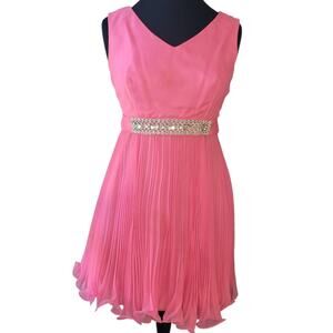 Vintage 60s Handmade Pink Chiffon Dress Beaded Jeweled Knee-Length Medium EUC